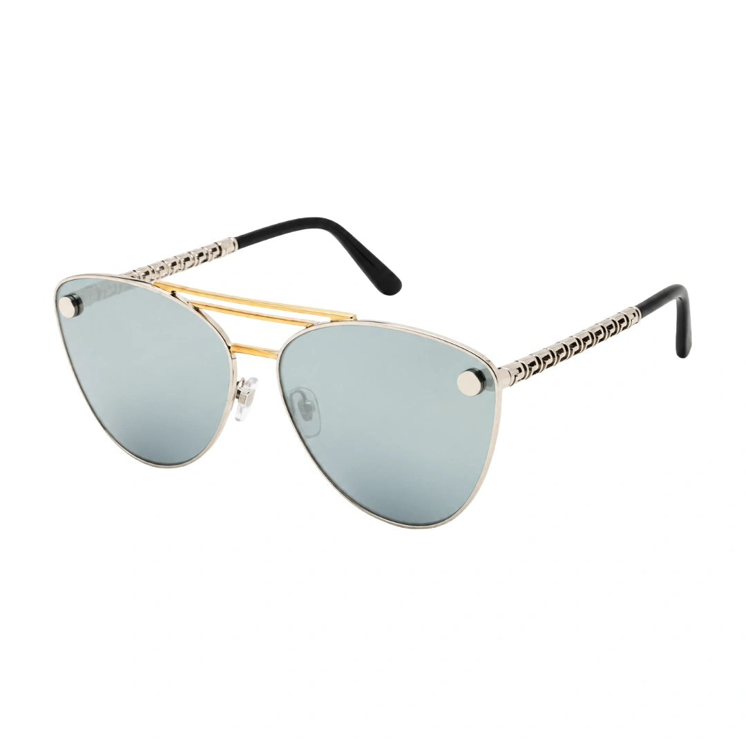 Versace 0VE2267 | Silver Cat-Eye Sunglasses with Gold Double Bridge