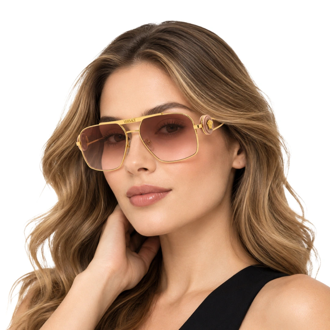 Versace 0VE2269 | Square Double-Bridge Metal Sunglasses-8
