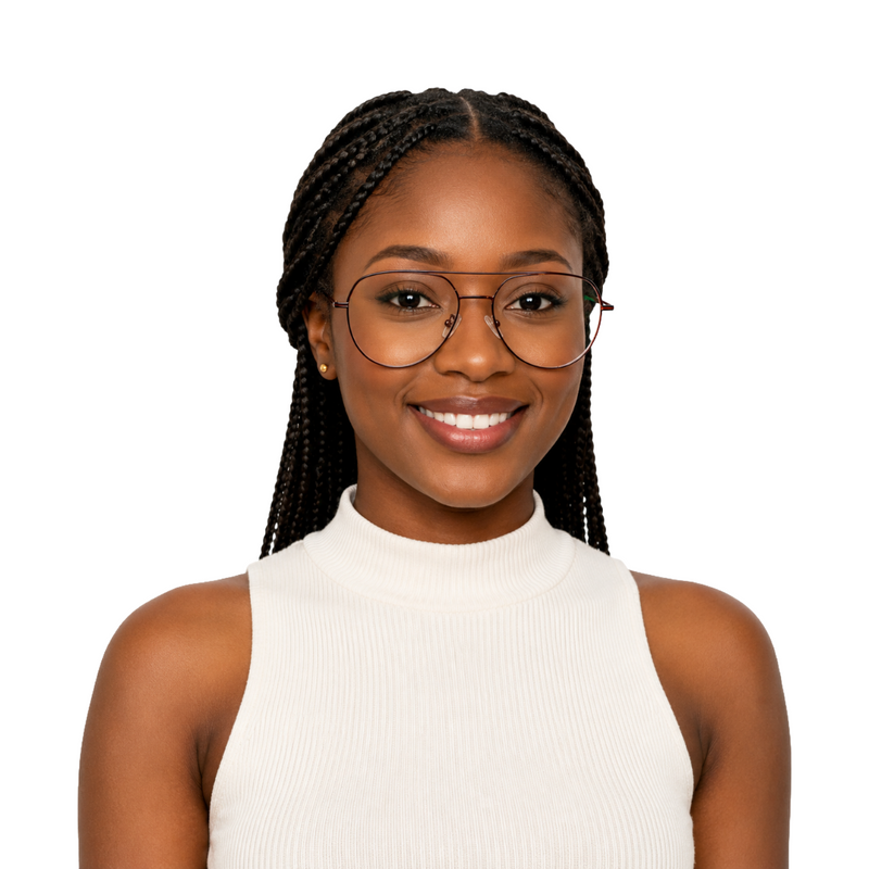 Premium Aviator Eyeglasses – Dark Copper Metal Frame with Green Temple Tips | Unisex-zoom-