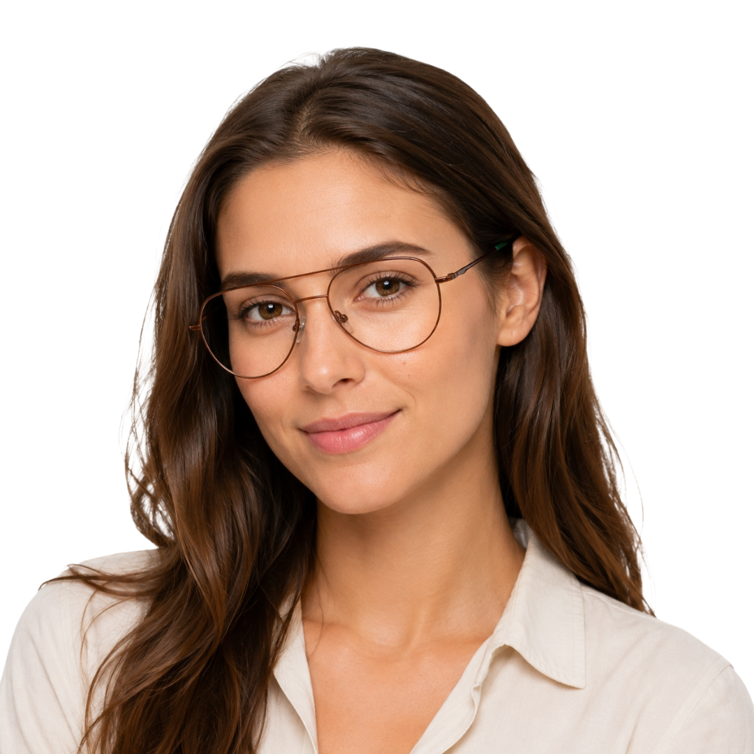Premium Aviator Eyeglasses – Dark Copper Metal Frame with Green Temple Tips | Unisex-zoom-8