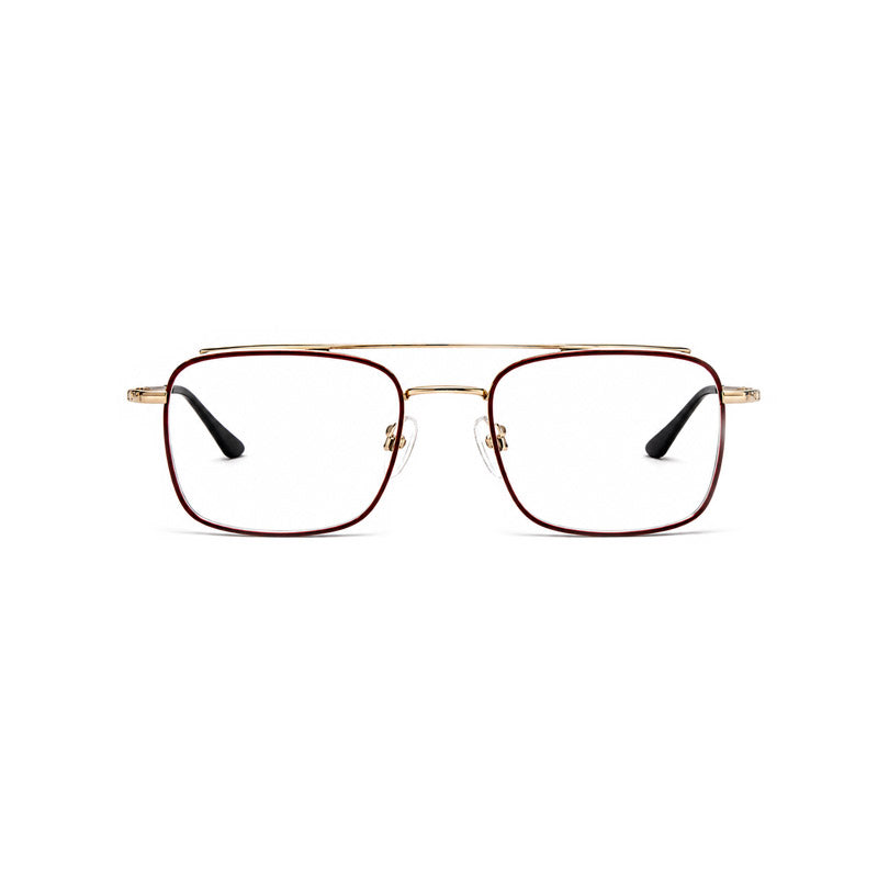Bronze Optical Frame - Gold & Brown Metal Square Aviator Eyeglasses with Double Bridge-zoom-1