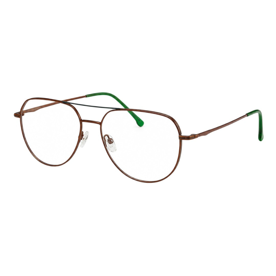 Premium Aviator Eyeglasses – Dark Copper Metal Frame with Green Temple Tips | Unisex