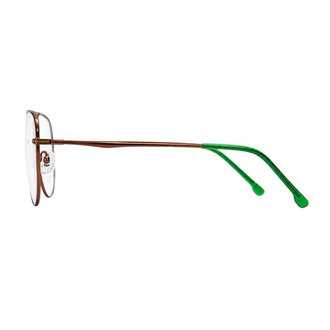 Premium Aviator Eyeglasses – Dark Copper Metal Frame with Green Temple Tips | Unisex