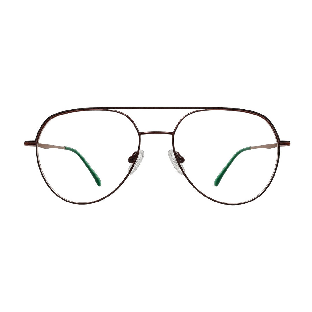 Premium Aviator Eyeglasses – Dark Copper Metal Frame with Green Temple Tips | Unisex
