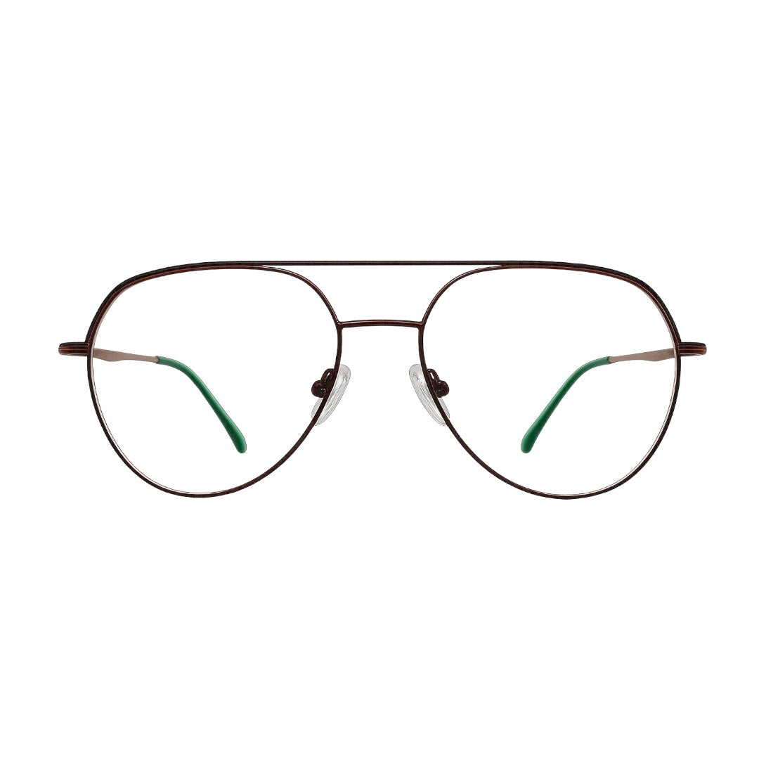 Premium Aviator Eyeglasses – Dark Copper Metal Frame with Green Temple Tips | Unisex-zoom-1