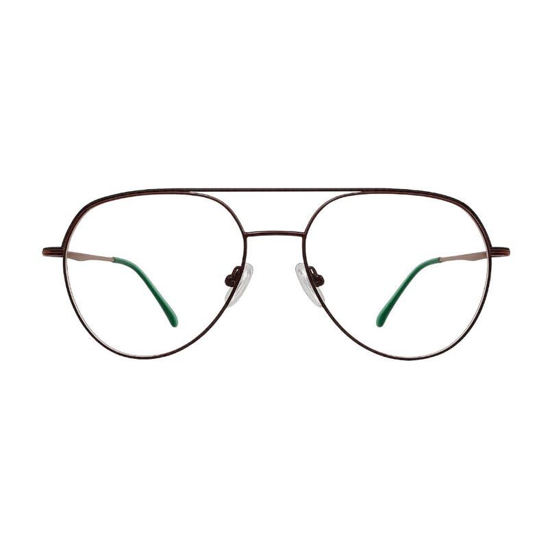 Premium Aviator Eyeglasses – Dark Copper Metal Frame with Green Temple Tips | Unisex-zoom-