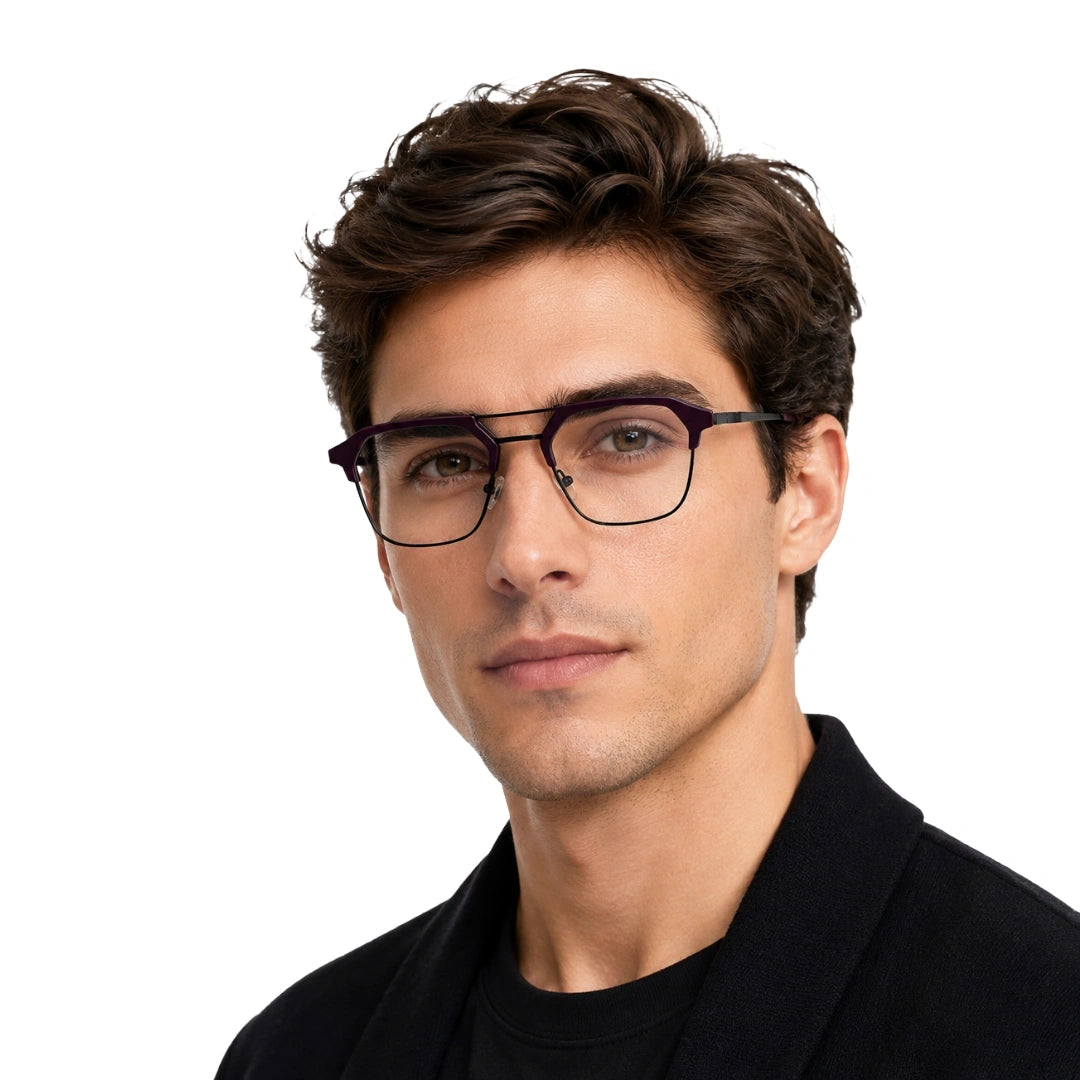 FICTION FC9098 | Double-Bridge Browline Photochromic Eyeglasses-zoom-10