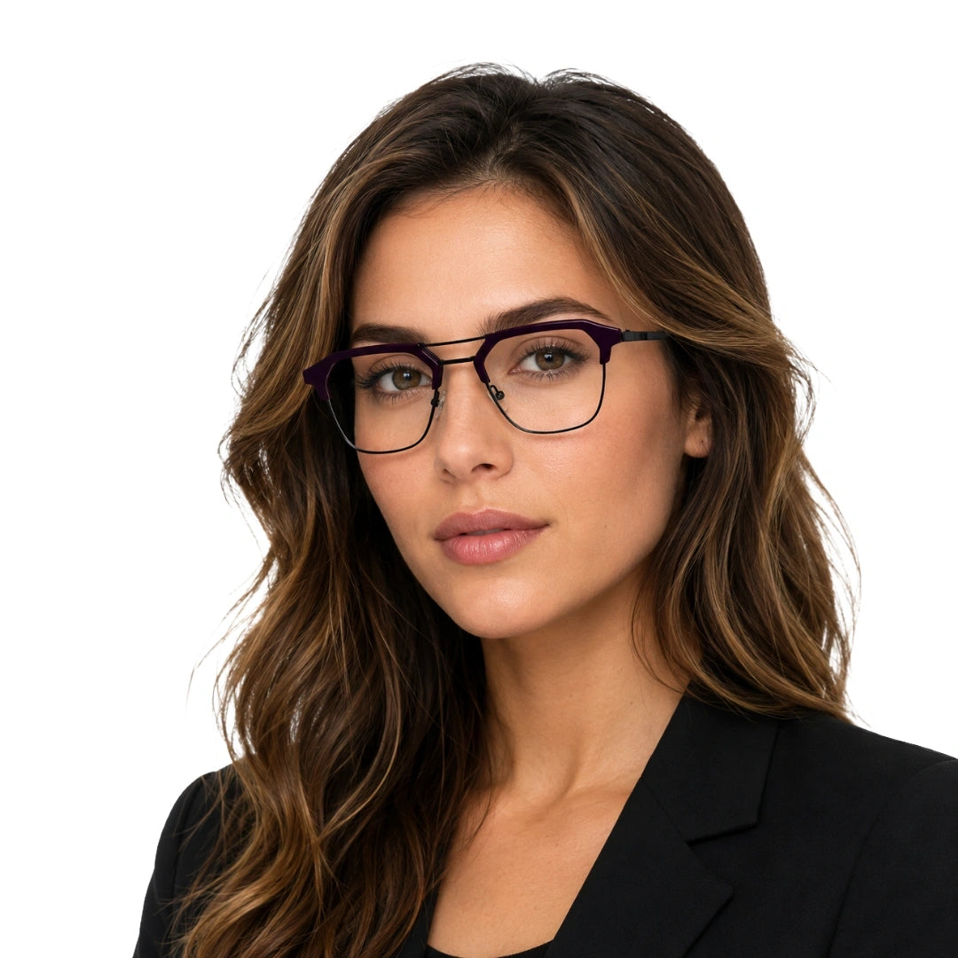 FICTION FC9098 | Double-Bridge Browline Photochromic Eyeglasses-zoom-9