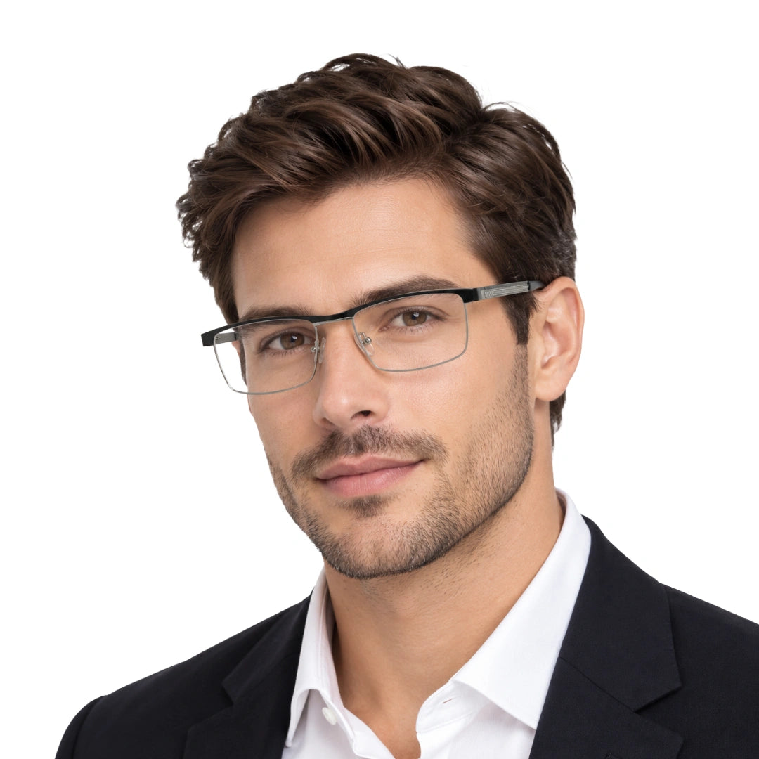 FARENHEIT 4047 | Semi-Rimless Rectangle Prescription Eyeglasses-zoom-7