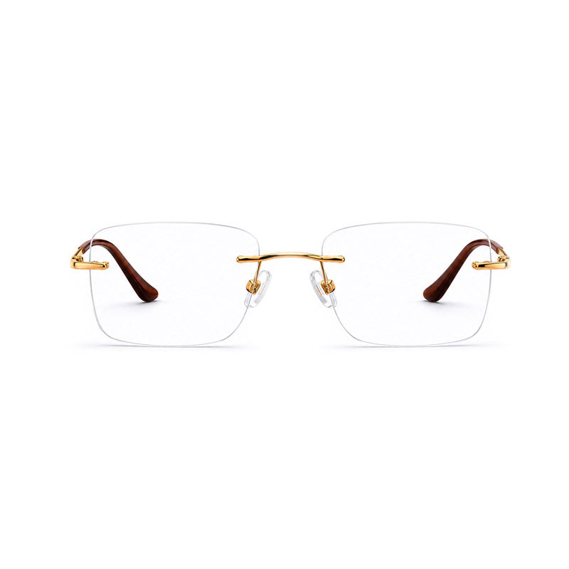 Rimless Rectangle Eyeglasses - Gold Brown Tortoise Lightweight Executive Frame-1