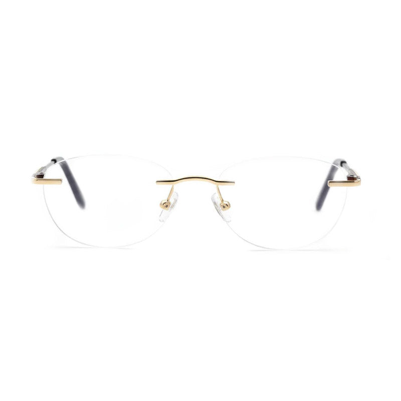 Rimless Rectangle Eyeglasses - Gold Metal with Decorative Temple Detail