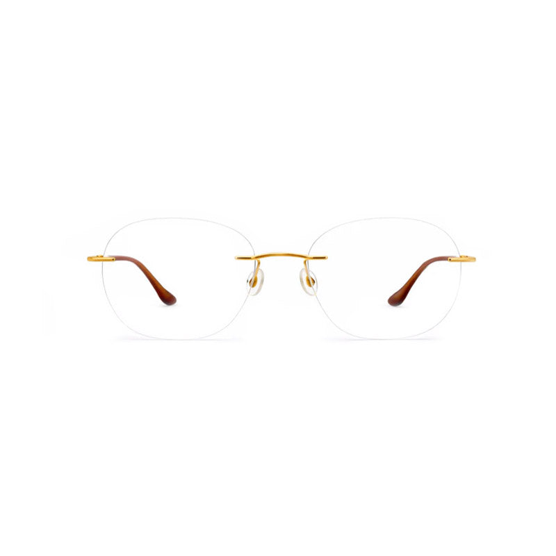 Rimless Aviator Eyeglasses - Gold Tortoise Lightweight Oval Frame-zoom-1