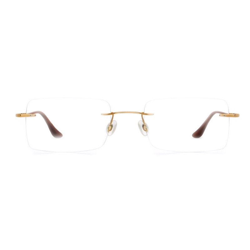 Rimless Rectangle Eyeglasses - Gold Tortoise Lightweight Professional Frame