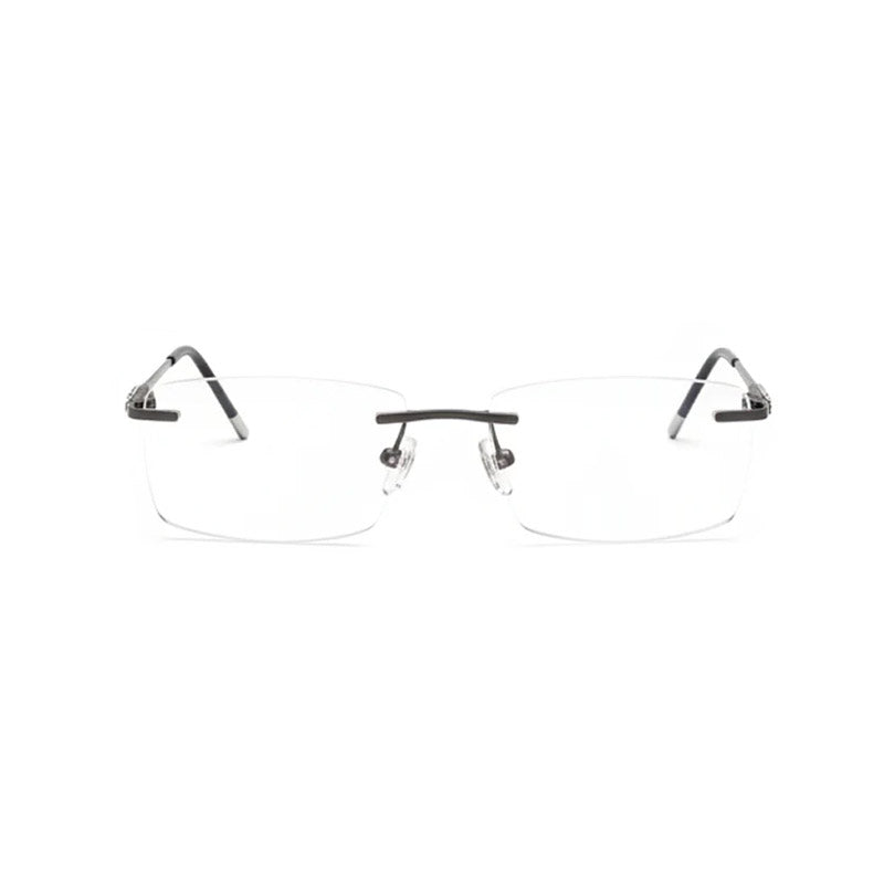 Rimless Rectangle Eyeglasses - Gunmetal Gray with Precision Temple Design-zoom-1