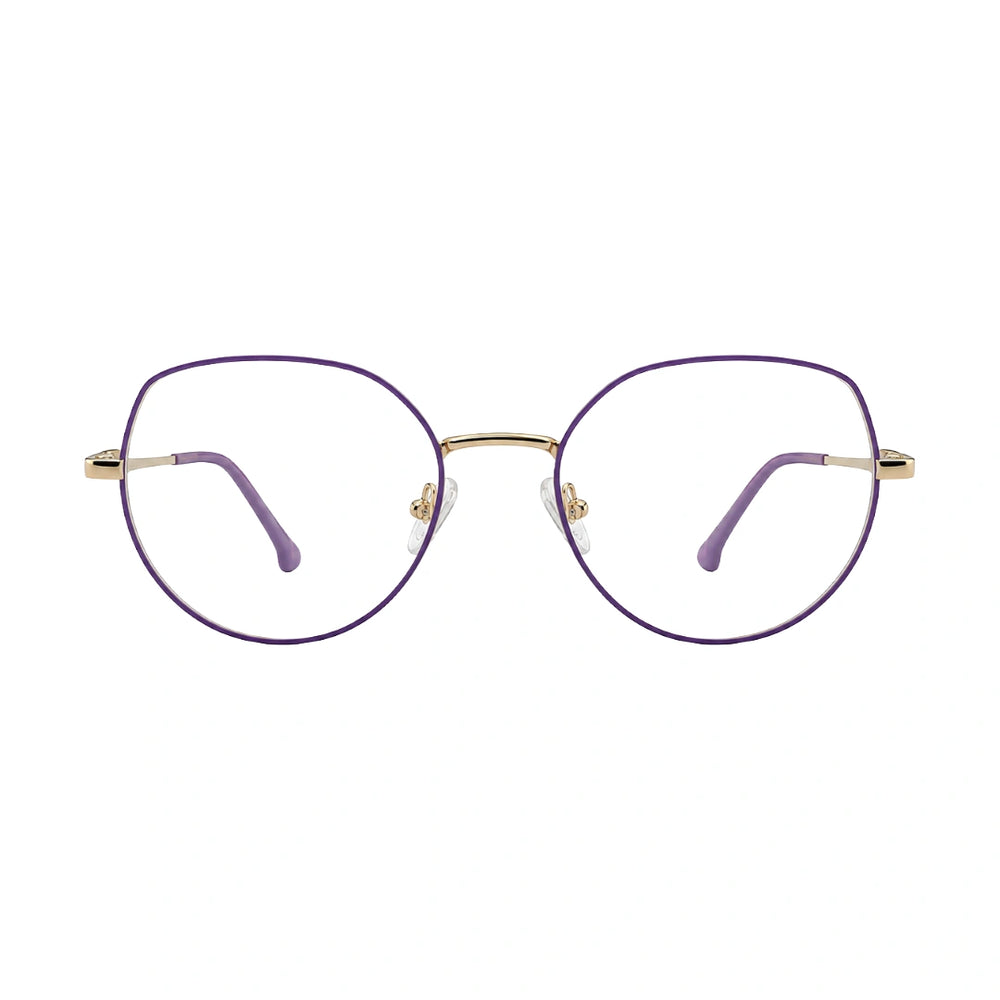 Zoe Miller – ICN 3578 Geometric Optical Frame | Purple with Gold