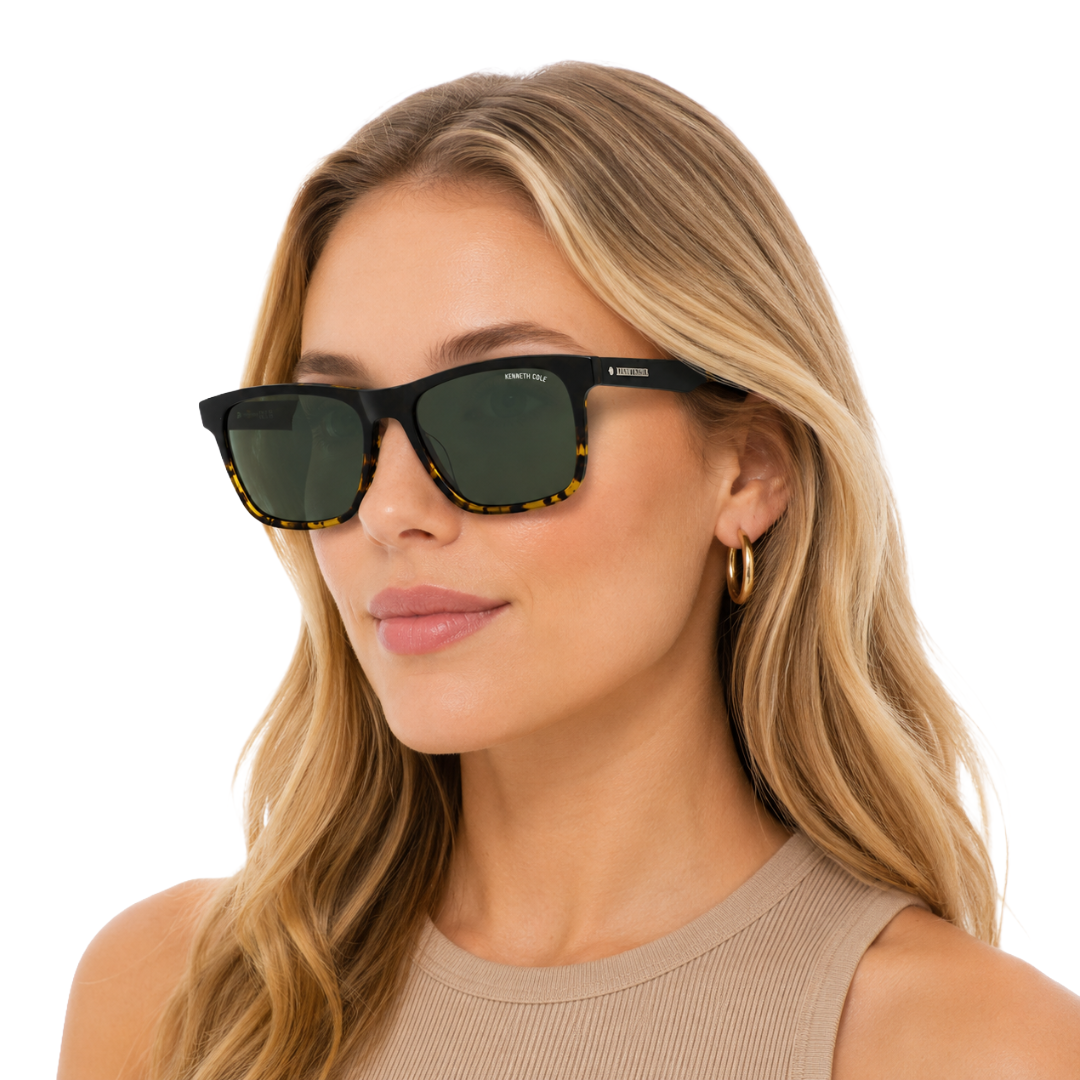 Kenneth Cole New York KCN00040 Rectangle Sunglasses – Black Tortoise / Green Lens-zoom-6