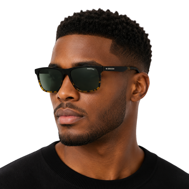 Kenneth Cole New York KCN00040 Rectangle Sunglasses – Black Tortoise / Green Lens-zoom-
