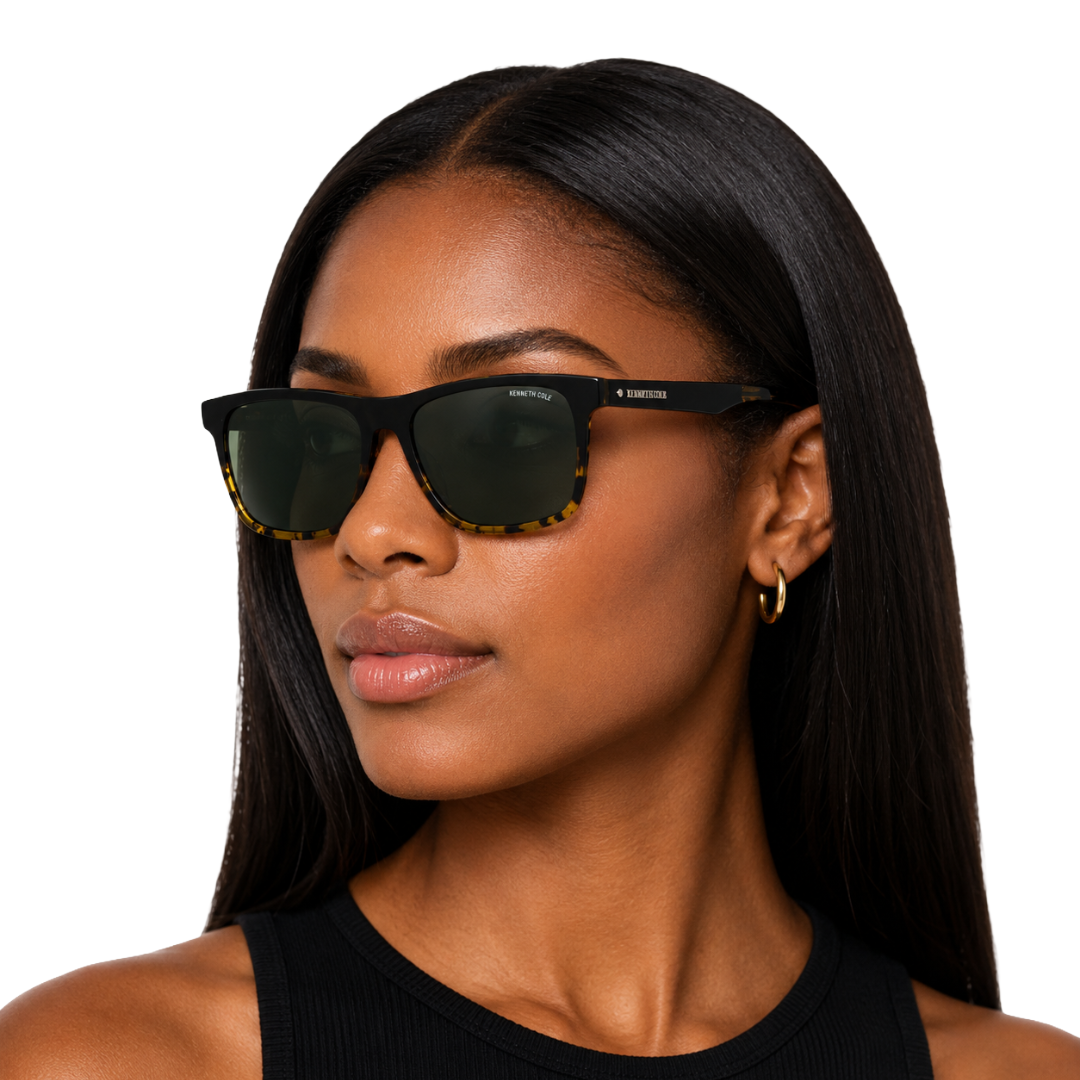 Kenneth Cole New York KCN00040 Rectangle Sunglasses – Black Tortoise / Green Lens-9