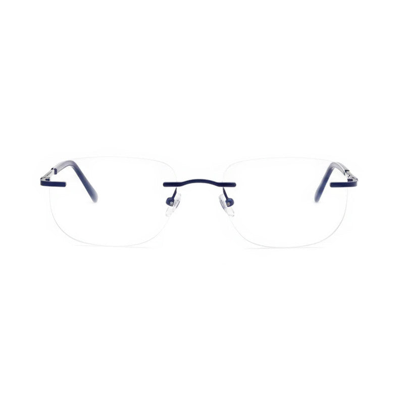 Rimless Rectangle Eyeglasses - Navy Blue with Crystal Embellished Temples
