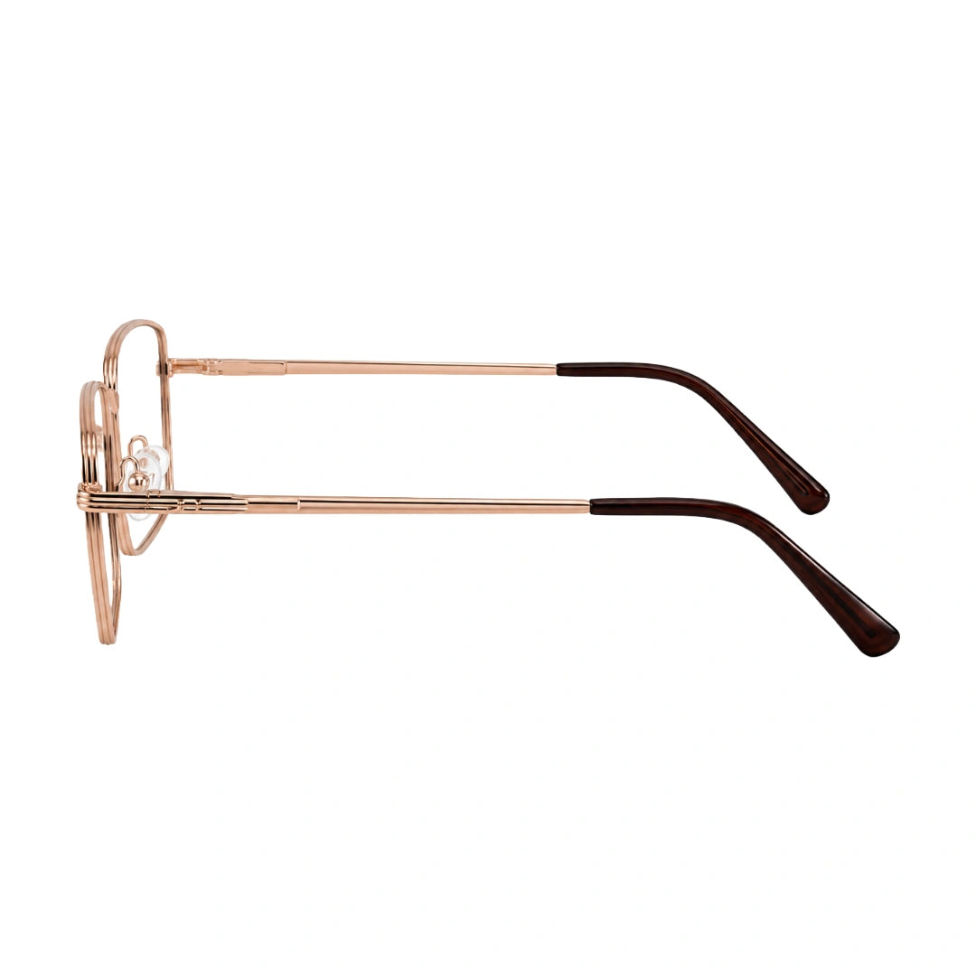 OS ACL Genre 8003 square prescription eyeglasses in copper and dark brown, side profile view