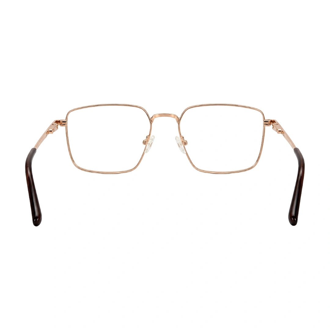 OS ACL Genre 8003 square prescription eyeglasses in copper and dark brown, rear view