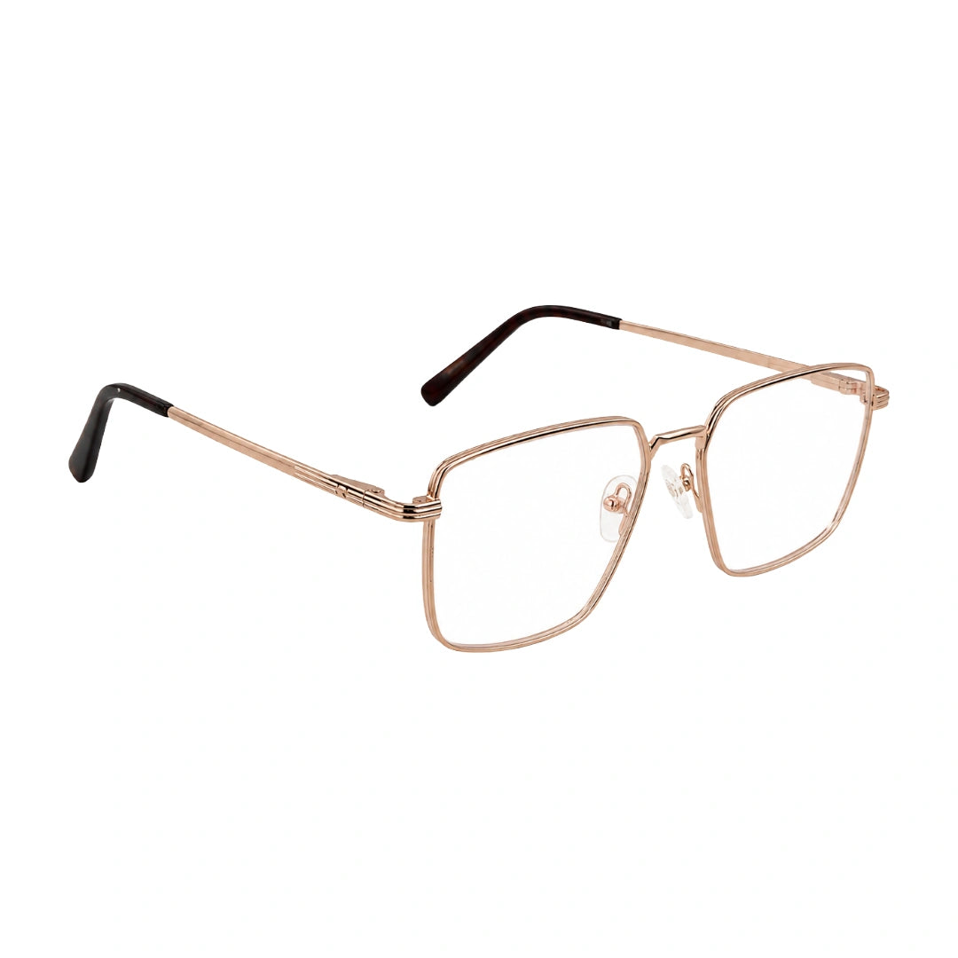 OS ACL Genre 8003 square prescription eyeglasses in copper and dark brown, angled view