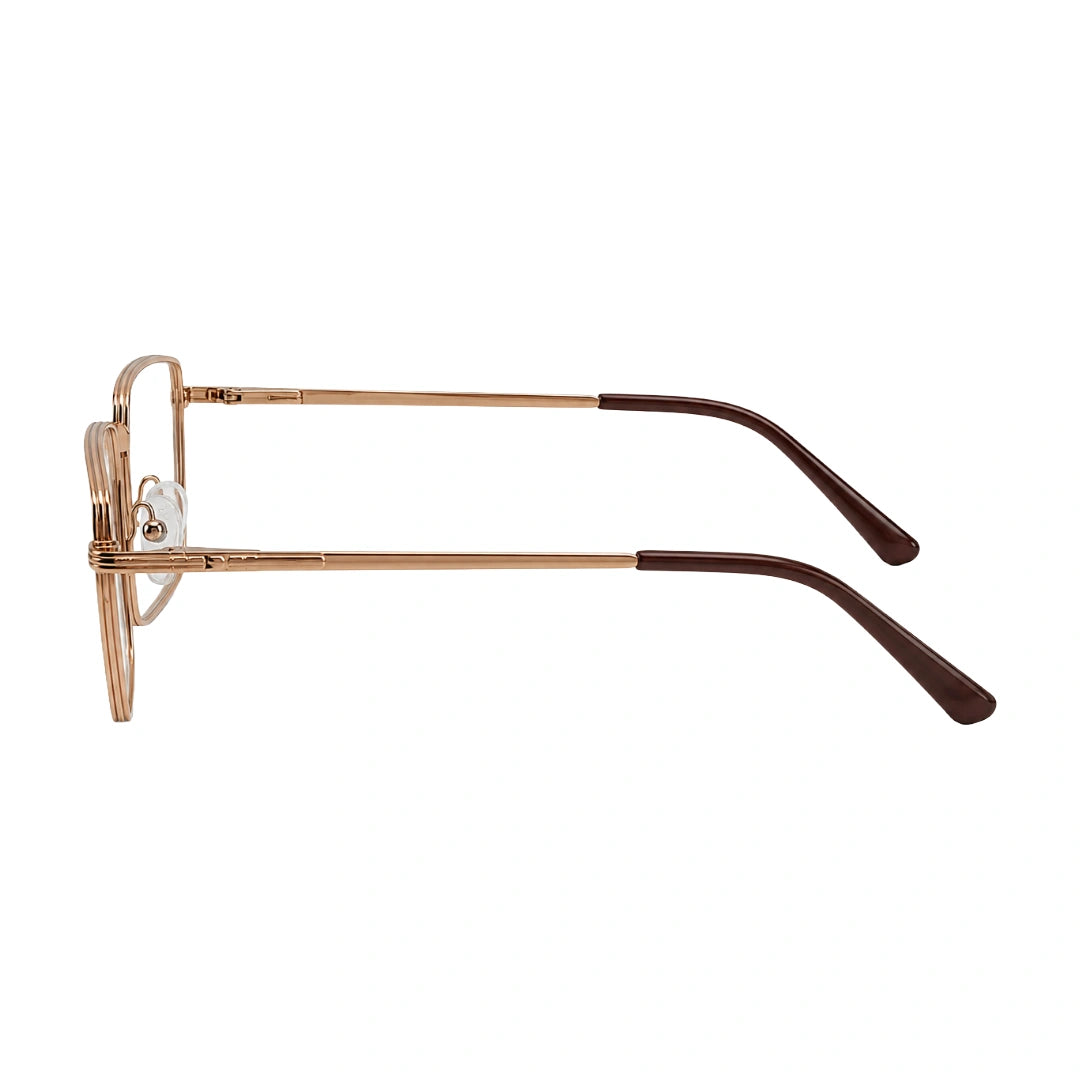 OS ACL Genre 8003 square prescription eyeglasses in gold and brown, side profile view