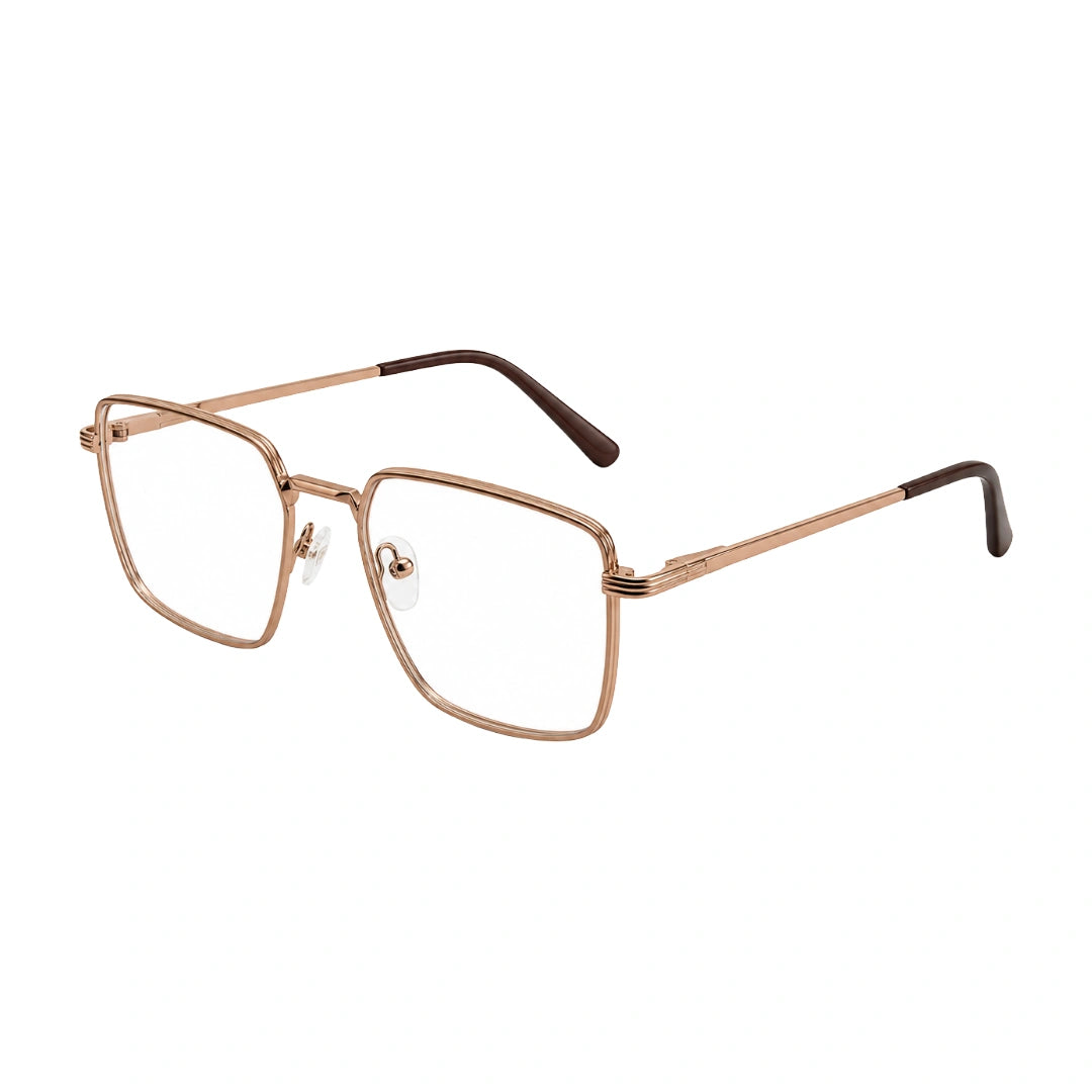 OS ACL Genre 8003 square prescription eyeglasses in gold and brown, three-quarter angled view