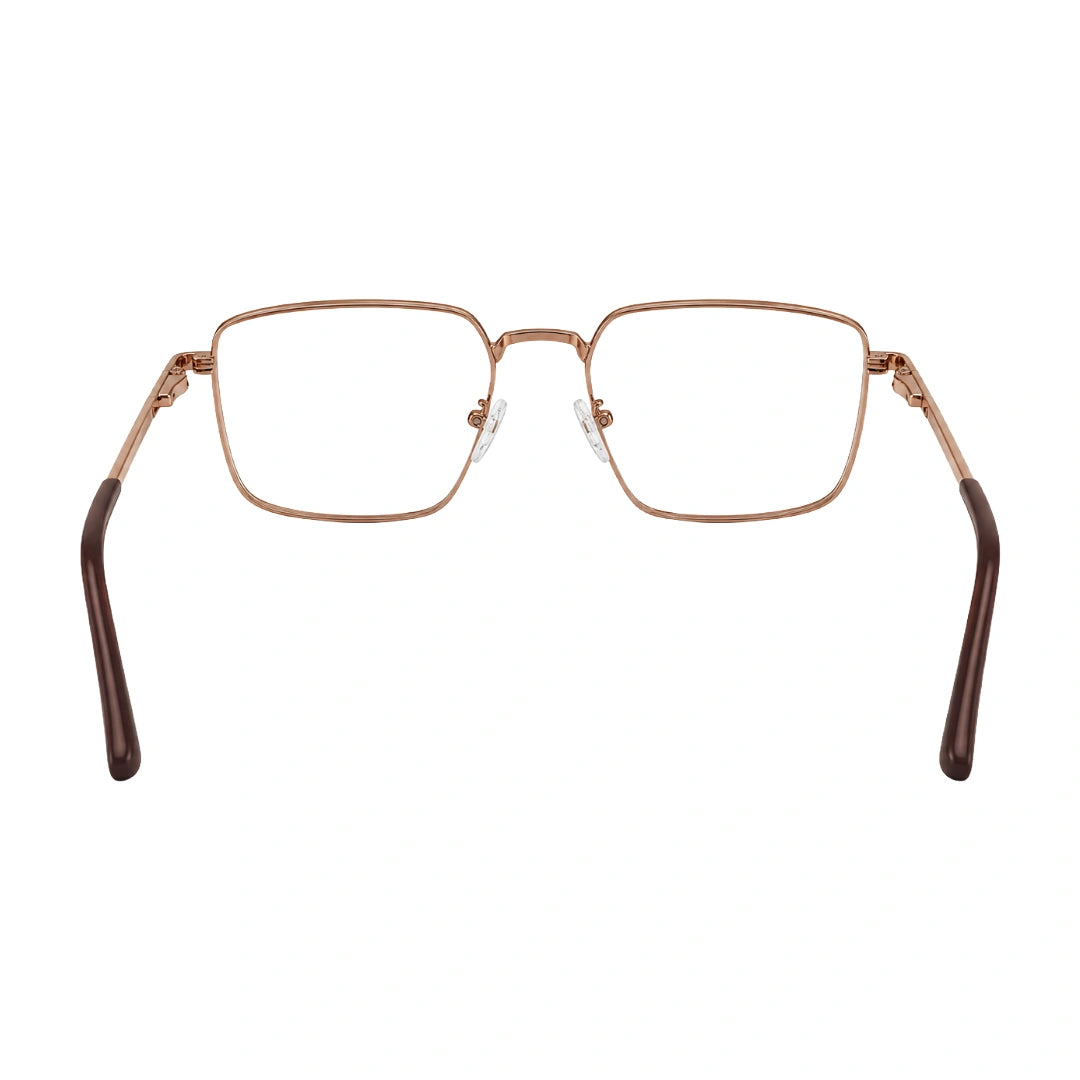 OS ACL Genre 8003 square prescription eyeglasses in gold and brown, rear view