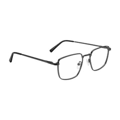 OS ACL Genre 8003 square prescription eyeglasses in gunmetal and black, angled view