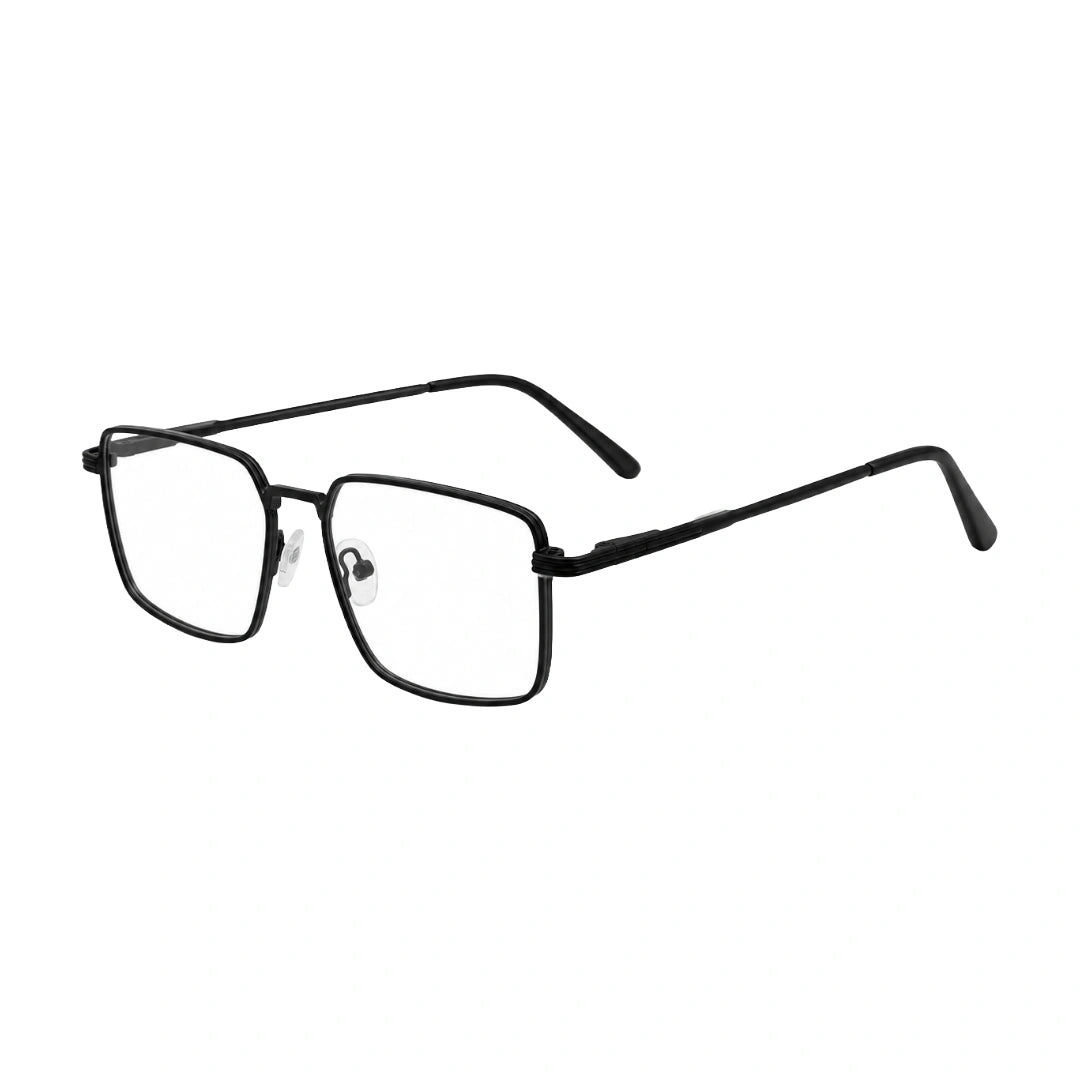 OS ACL Genre 8003 square prescription eyeglasses in matte black, three-quarter angled view
