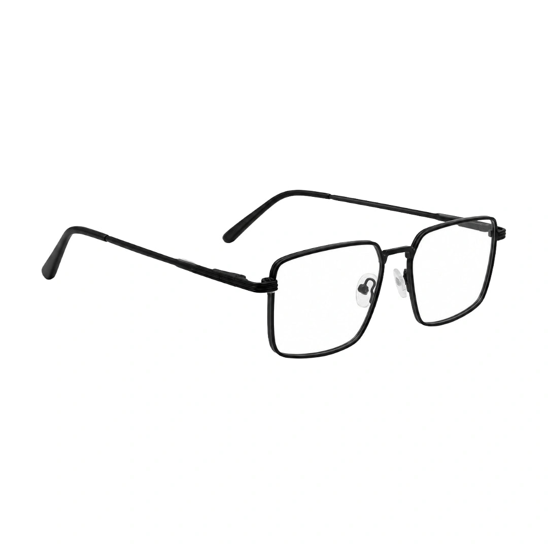 OS ACL Genre 8003 square prescription eyeglasses in matte black, angled view