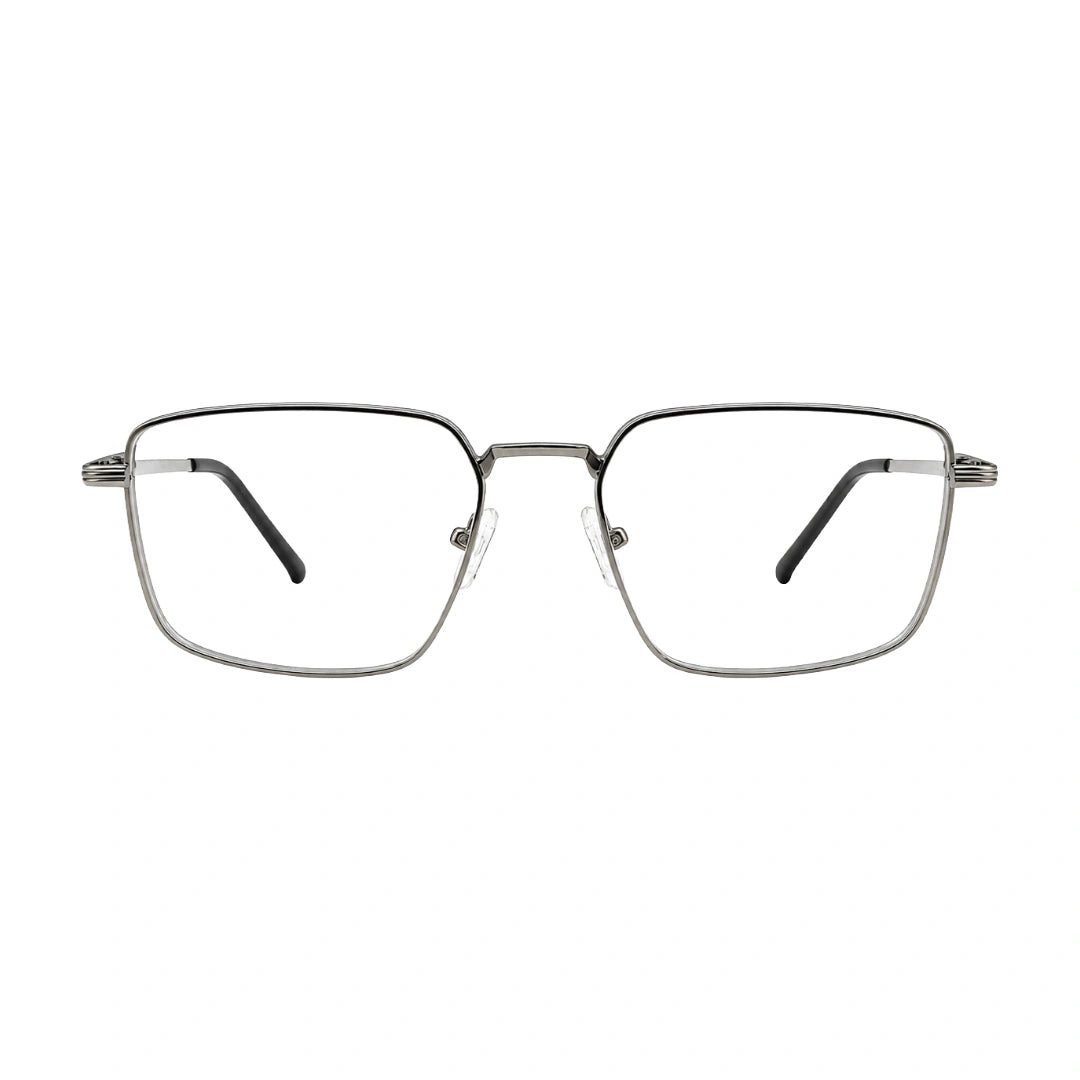 OS ACL Genre 8003 square prescription eyeglasses in silver and black, front view