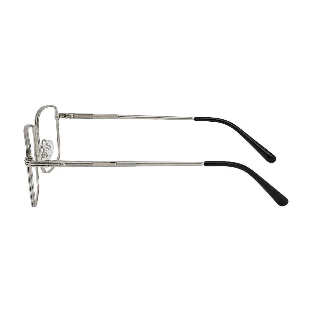 OS ACL Genre 8003 square prescription eyeglasses in silver and black, side profile view
