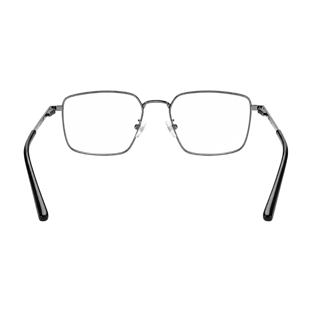 OS ACL Genre 8003 square prescription eyeglasses in silver and black, rear view