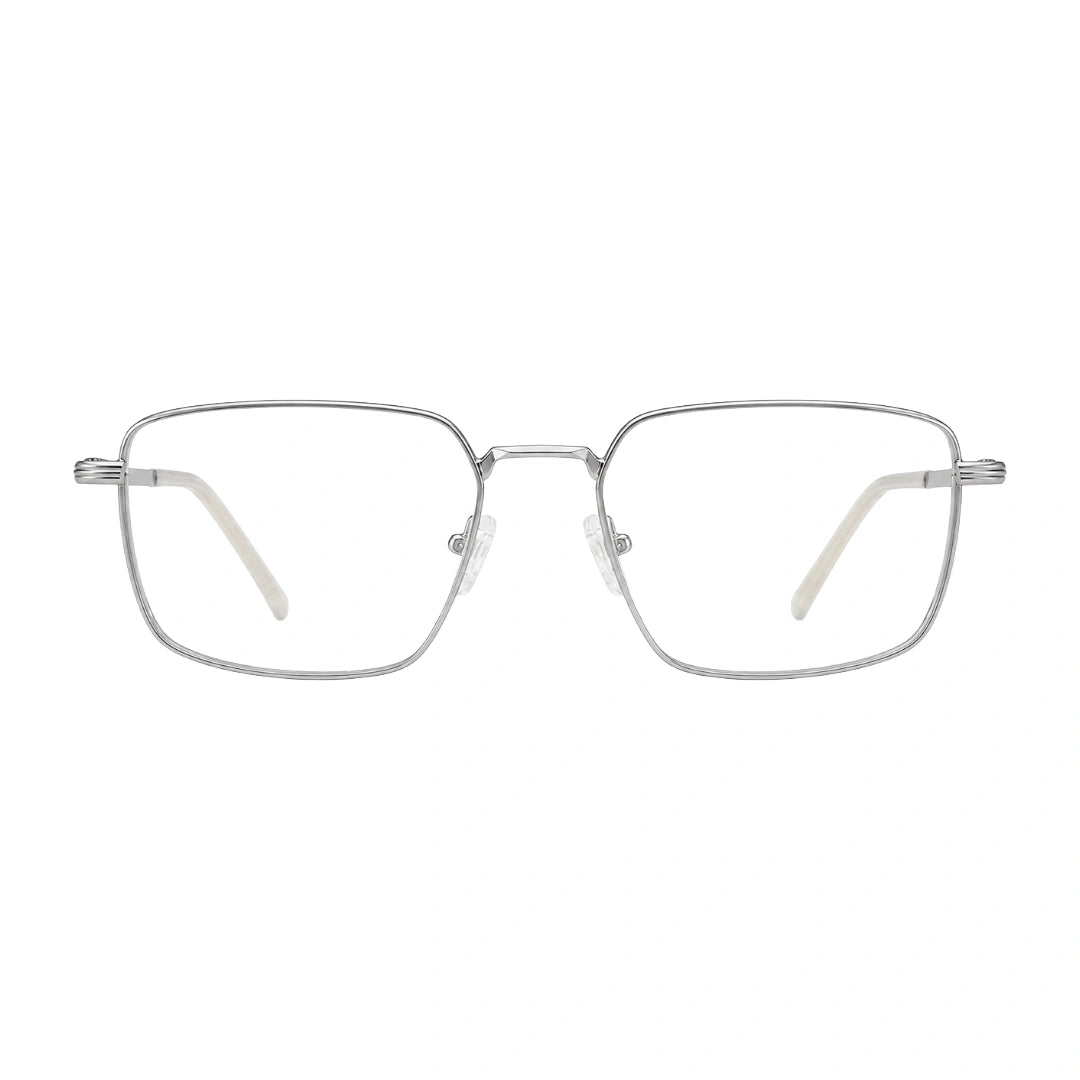 OS ACL Genre 8003 square prescription eyeglasses in silver and white, front view