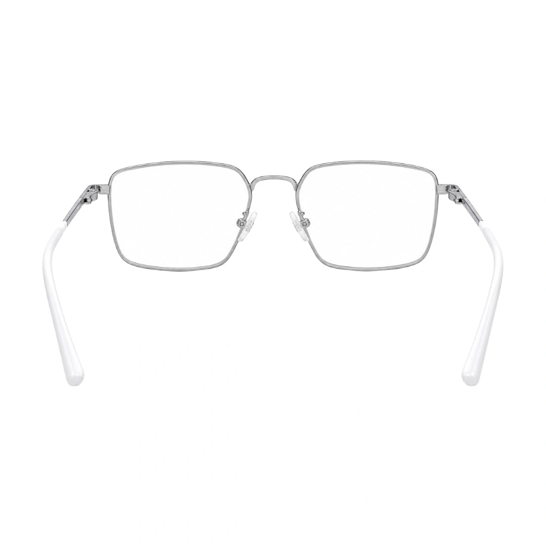 OS ACL Genre 8003 square prescription eyeglasses in silver and white, rear view
