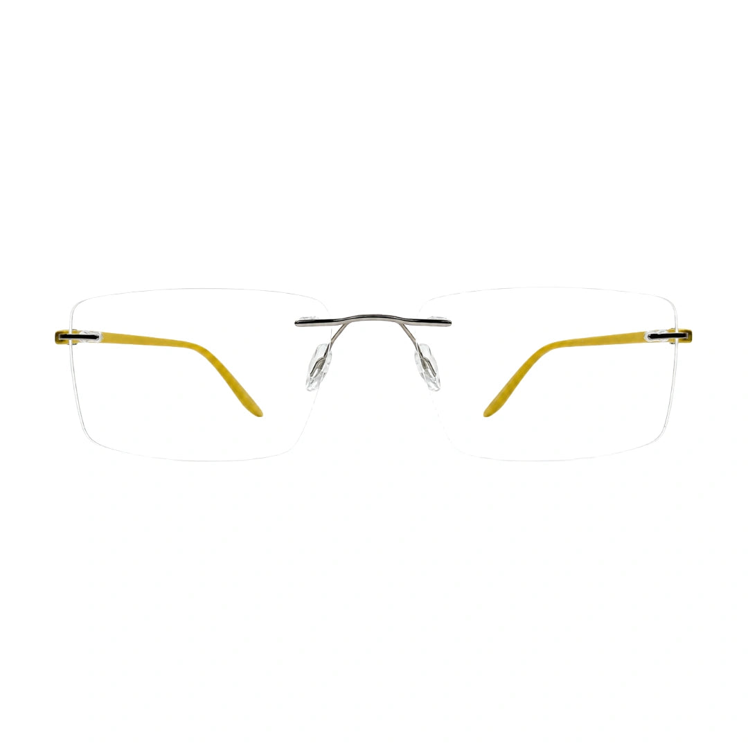 OS BD 56805 ultra-light rimless rectangular prescription eyeglasses in yellow, front view
