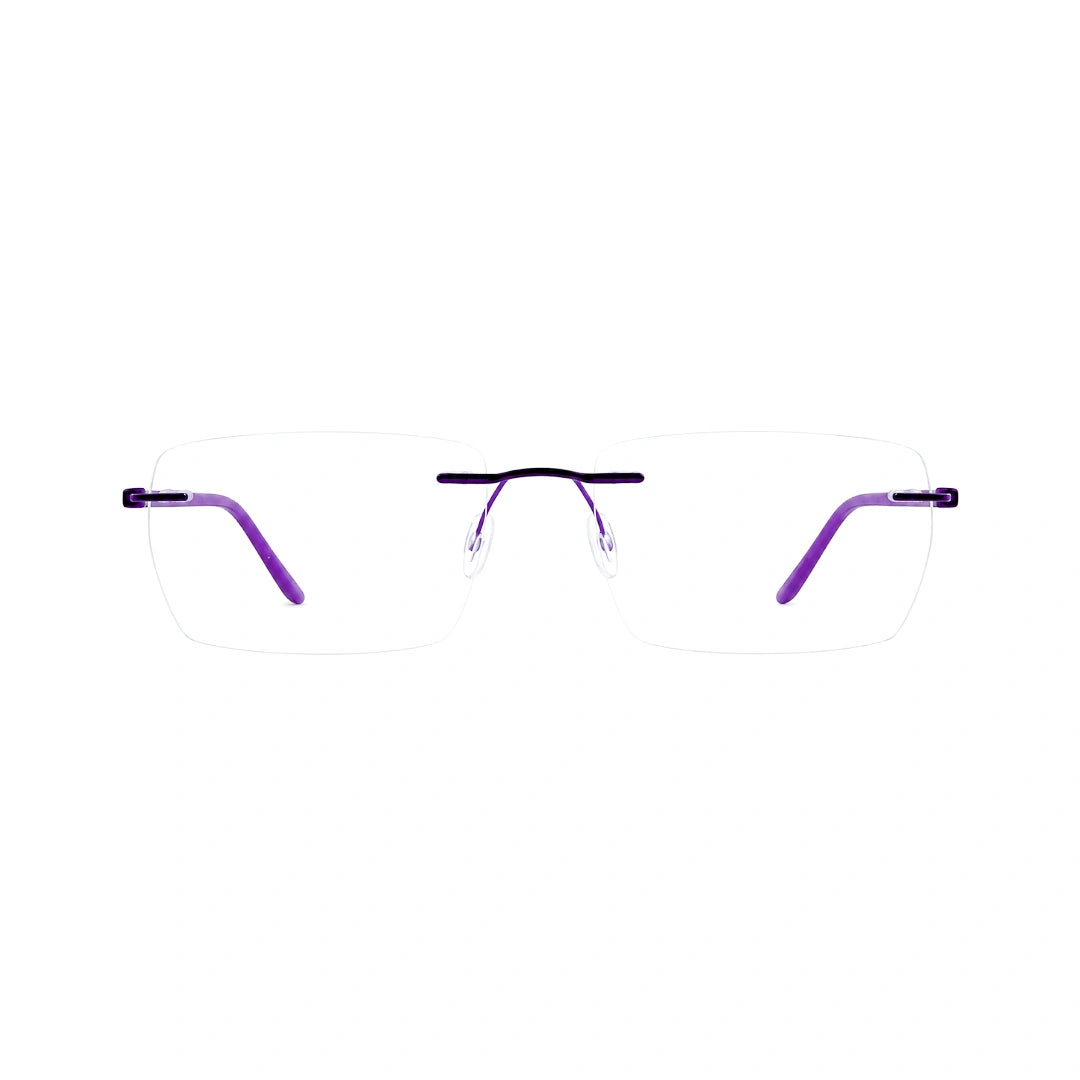 OS BD 56806 classic rimless rectangle prescription frame in purple, front view
