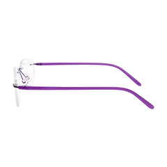 OS BD 56806 classic rimless rectangle prescription frame in purple, side profile view