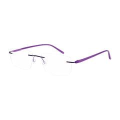 OS BD 56806 classic rimless rectangle prescription frame in purple, three-quarter angled view