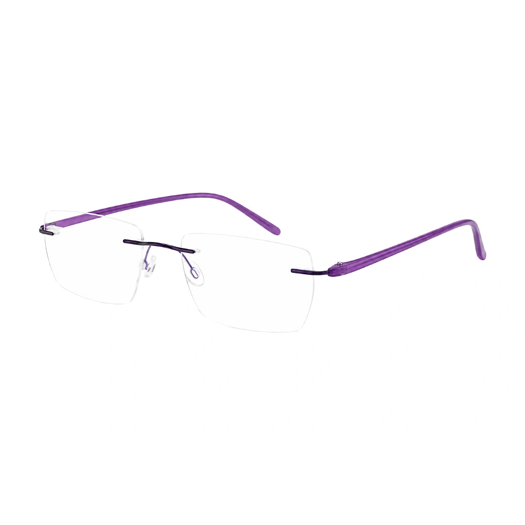 OS BD 56806 classic rimless rectangle prescription frame in purple, three-quarter angled view