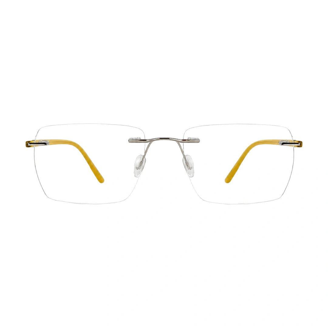 OS BD 56806 classic rimless rectangle prescription frame in yellow, front view
