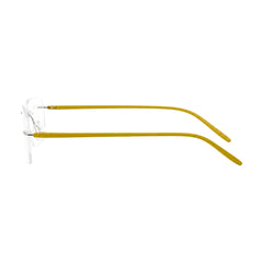 OS BD 56806 classic rimless rectangle prescription frame in yellow, side profile view