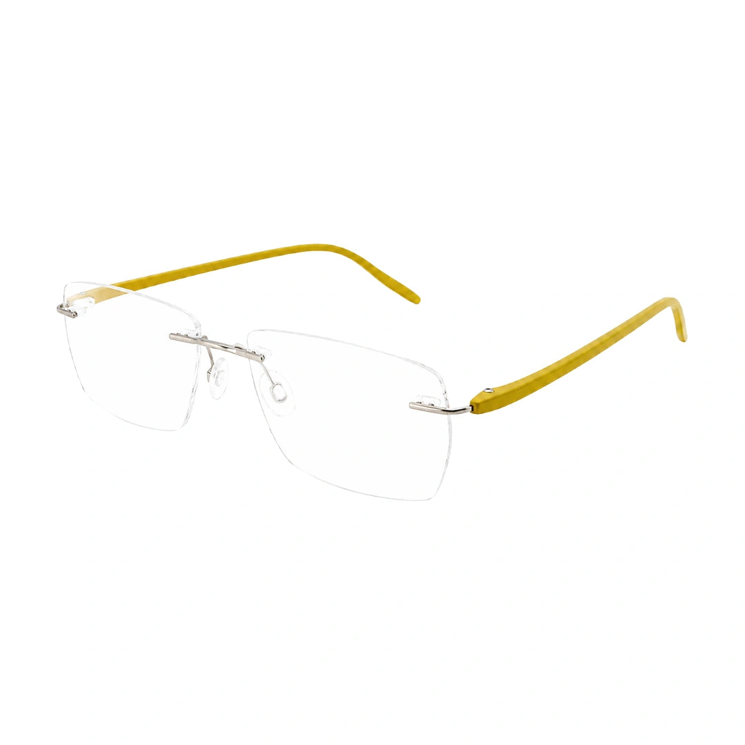 OS BD 56806 classic rimless rectangle prescription frame in yellow, three-quarter angled view