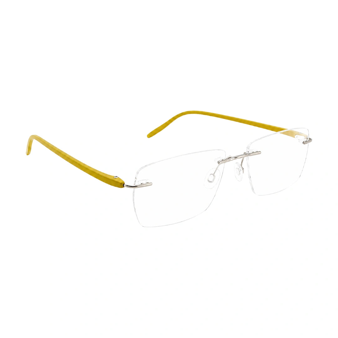 OS BD 56806 classic rimless rectangle prescription frame in yellow, angled view