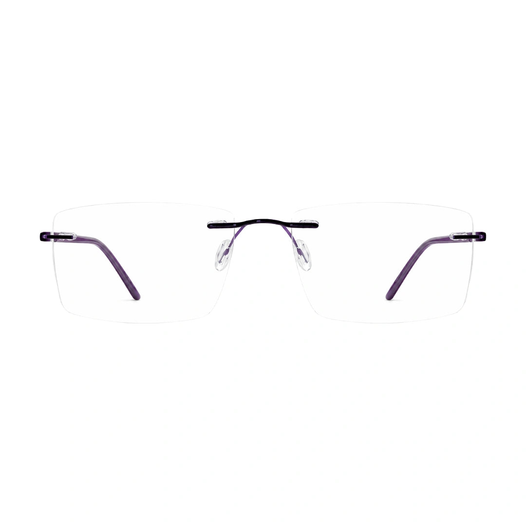 OS BD 56807 rimless rectangular eyeglasses in purple, front view