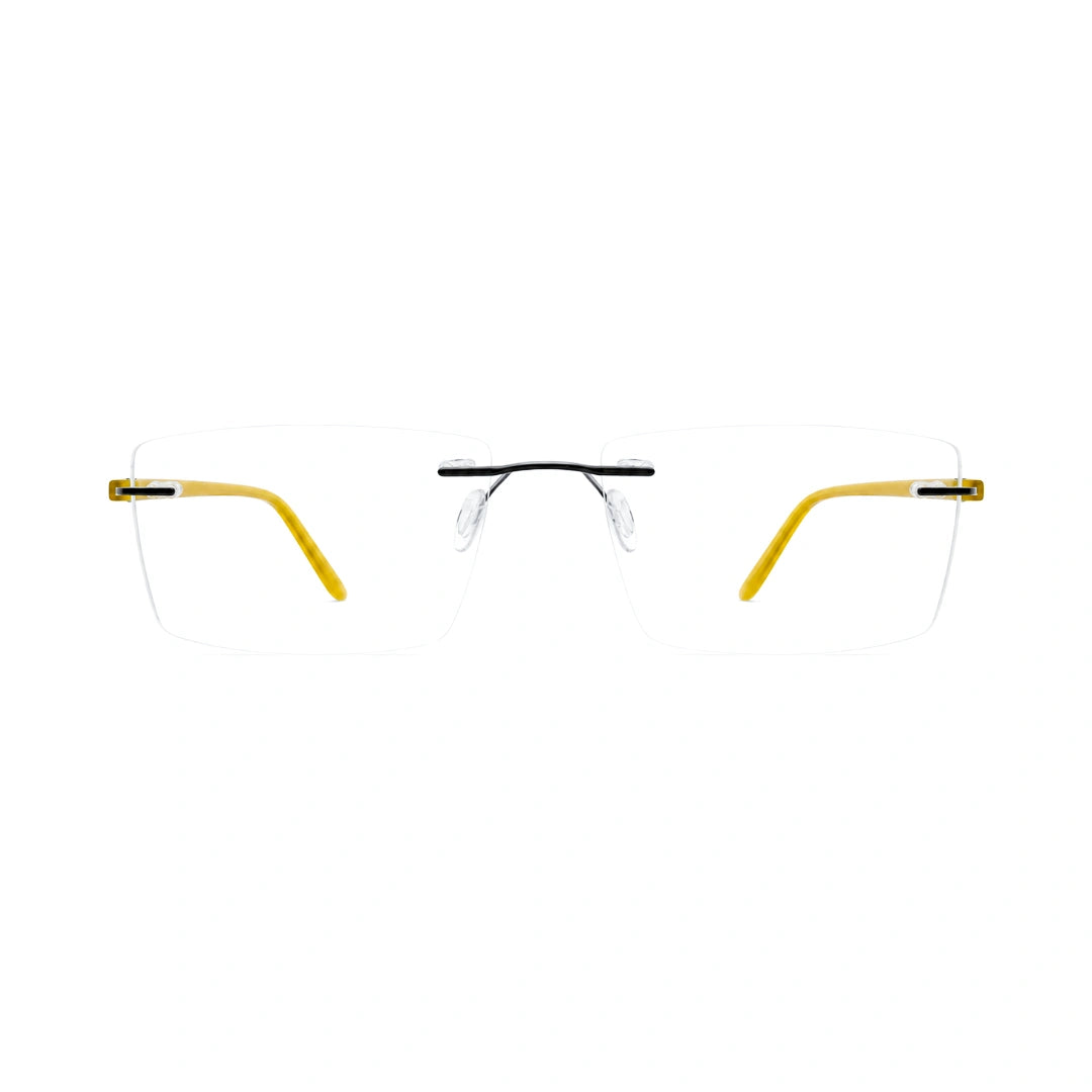 OS BD 56807 rimless rectangular eyeglasses in yellow, front view