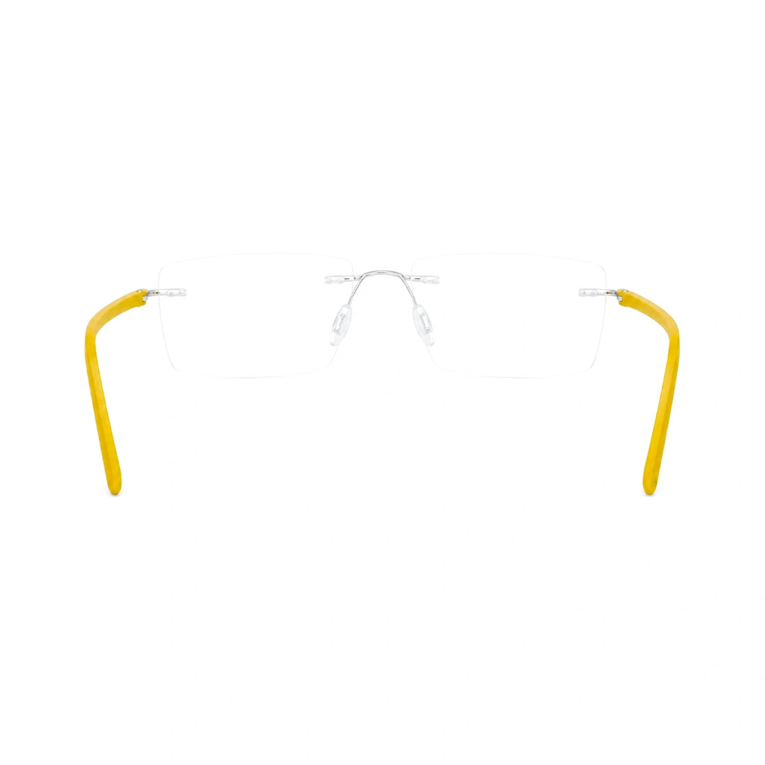 OS BD 56807 rimless rectangular eyeglasses in yellow, rear view