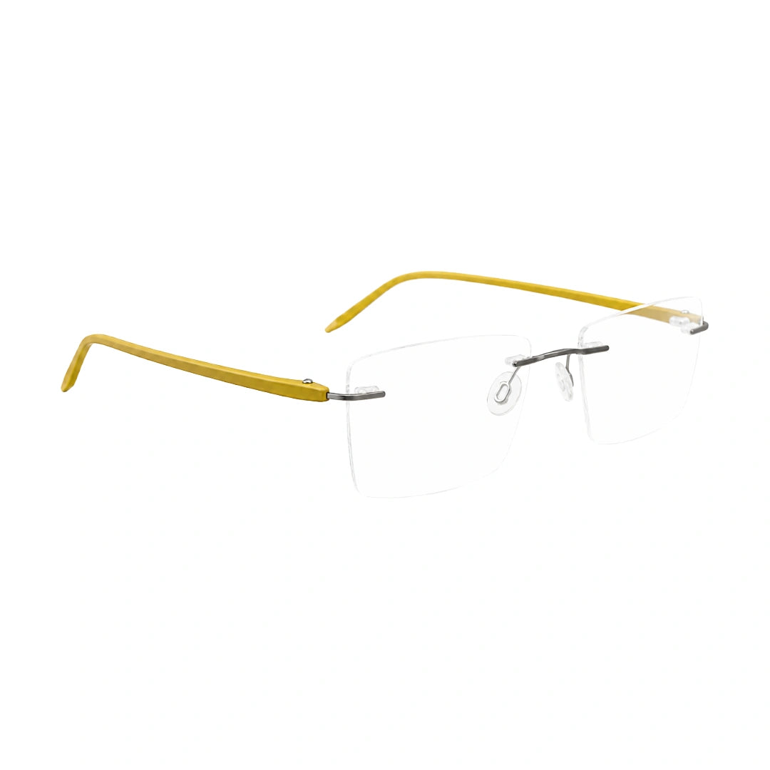 OS BD 56807 rimless rectangular eyeglasses in yellow, angled view